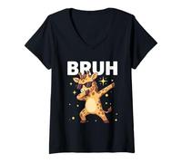 Mujer Bruh Dabbing Giraffe Gafas de Sol Divertidas Dabbing Cute Animal Camiseta Cuello V