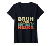 Mujer Bruh Es Mi Primer Día De Preescolar Vintage De Regreso A La Escuela Camiseta Cuello V