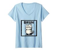 Mujer Bruh Funny Cat Meme Sarcástico Gatito Molesto Dibujo Humor Camiseta Cuello V