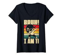 Mujer Bruh I Am 11 Year Old Dabbing Boy Decoraciones de cumpleaños número 11 Camiseta Cuello V