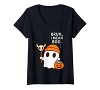 Mujer Bruh, I Mean Boo Cute Ghost Funny Halloween Men Women Kids Camiseta Cuello V