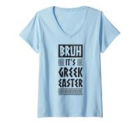 Mujer Bruh It Is Gr aster Ortodoxa Pascua Bandera de Grecia Griega Camiseta Cuello V