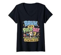 Mujer Bruh It's Field Trip Let The Games Begin Camiseta Cuello V