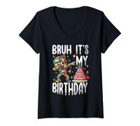 Mujer Bruh It's My Birthday Building Ladrillo Constructor Maestro Constructor Camiseta Cuello V