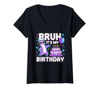 Mujer Bruh Its My Birthday Llama Pinata Boy Girl Family Bday Party Camiseta Cuello V