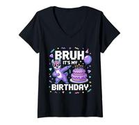 Mujer Bruh It's My Birthday Llama Piñata Niño Niña Fiesta Familia Cumpleaños Camiseta Cuello V