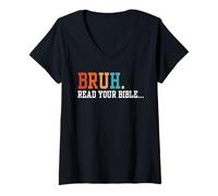 Mujer Bruh lee tu biblia fe cristiana religiosa meme Camiseta Cuello V