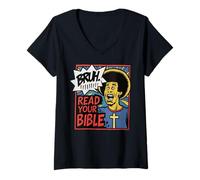 Mujer Bruh Meme Lee Tu Biblia Dios Divertido Jesús Cristiano Creyente Camiseta Cuello V