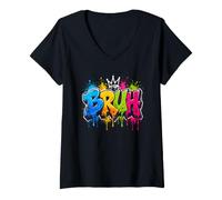 Mujer Bruh - Pintura Colorida para Graffiti Que gotea Arte Callejero Camiseta Cuello V