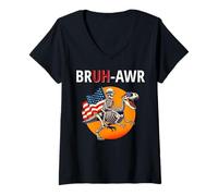 Mujer Bruh T Rex Meme Dinosaurio, Esqueleto Americano Divertido Camiseta Cuello V