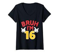 Mujer Bruh, Tengo 16 años, Regalos para niños y niñas. Es mi cumpleaños número 16 Camiseta Cuello V