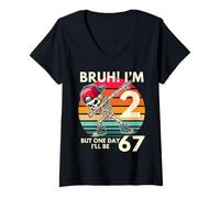 Mujer Bruh, Tengo 2 años, Pero un día tendré 67 niños Retro de Segundo cumpleaños Camiseta Cuello V
