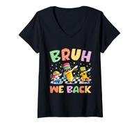 Mujer Bruh We Back Funny Dabbing School Supplies Back to School Camiseta Cuello V