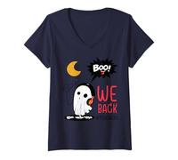 Mujer Bruh We Back Funny Ghost Back To School Halloween Maestros Camiseta Cuello V