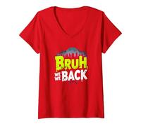 Mujer Bruh We Back: Gráfico de Argot de Regreso Urbano Camiseta Cuello V, Rojo, XXL