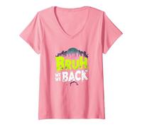 Mujer Bruh We Back: Gráfico de Argot de Regreso Urbano Camiseta Cuello V, Rosado, M