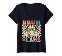 Mujer Bruh We Back Middle School Retro Back to School Boys Girls Camiseta Cuello V