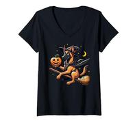 Mujer Bruja belga Malinois para disfraz de Halloween, escoba Camiseta Cuello V