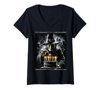 Mujer Bruja Bruja Halloween Pastel cumpleaños Fiesta Divertida Camiseta Cuello V