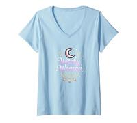 Mujer Bruja: Encantamiento de Luna y Escoba místico Camiseta Cuello V, Mujer, Azul Bebé, S