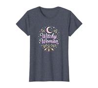 Mujer Bruja: Encantamiento de Luna y Escoba místico Camiseta, Mujer, Azul Jaspeado, XS