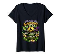 Mujer Bruja Pasiva Agresiva No Maldita La Gente Los Bendiga Divertido Camiseta Cuello V