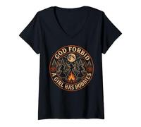 Mujer Brujas Dios Prohíba Una Chica Tiene Pasatiempos Luna Campfire Camiseta Cuello V
