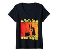 Mujer Brujas Hermosa Bruja Halloween Vamos Caza Casa Camiseta Cuello V