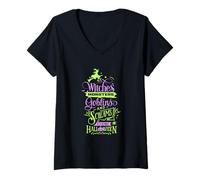 Mujer Brujas Monstruos Goblins Y Gritos Es Casi Halloween Camiseta Cuello V