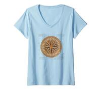Mujer Brújula náutica Vintage Retro Blueprint Diseño Navegación Camiseta Cuello V