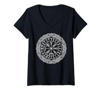 Mujer Brújula vikinga Vegvisir Mitología nórdica vikinga Camiseta Cuello V