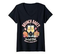 Mujer Brunch Babes Club Social Kawaii Mejores Amigas Mimosas Camiseta Cuello V