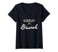 Mujer Brunch Dominical con Copas de champán Camiseta Cuello V
