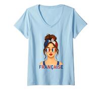 Mujer Brune Fille Française Drapeau de la France Copine ou Épouse Camiseta Cuello V