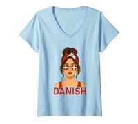 Mujer Brunette Danish Girl Denmark Flag Danish Girlfriend Wife Camiseta Cuello V