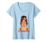 Mujer Brunette Danish Girl Denmark Flag Danish Girlfriend Wife Camiseta Cuello V