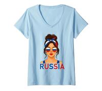 Mujer Brunette Russian Girl Russia Flag Russian Girlfriend Wife Camiseta Cuello V