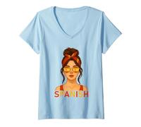 Mujer Brunette Spanish Girl Spain Flag Spanish Girlfriend Wife Camiseta Cuello V