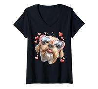 Mujer Brussels Griffon Dog - Gafas de Sol para el día de San Valentín Camiseta Cuello V