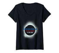 Mujer Búðakirkja, Islandia Eclipse Solar Total 2026 Camiseta Cuello V