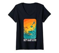 Mujer Bucear es como volar solo bajo el agua Tiburones de arrecife Ocean Exp Camiseta Cuello V