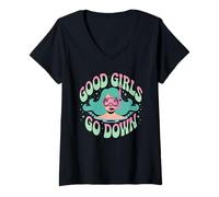 Mujer Buceo Divertido Ocean Diver Good Girls Go Down Equipo de Buceo Camiseta Cuello V