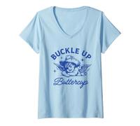 Mujer Buckle Up Buttercup Funny Cowgirl Camiseta Cuello V