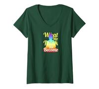 Mujer Buda Mindfulness Zen Lo Que pensamos Nos convertimos Frase Camiseta Cuello V