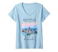 Mujer Budapest Hungría Souvenir Turístico Ciudades de Europa del Este Hombres Camiseta Cuello V