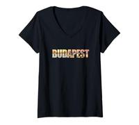 Mujer Budapest Text with Hungary Danube River & Parliament Graphic Camiseta Cuello V