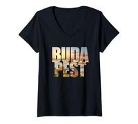 Mujer Budapest Text with Hungary Danube River & Parliament Graphic Camiseta Cuello V