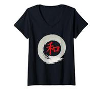 Mujer Budismo Zen caligrafía Signo de Paz japonés Camiseta Cuello V