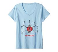 Mujer Budo, Artes Marciales, Las Siete Virtudes de BushidoT-Shirt Camiseta Cuello V
