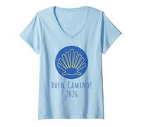 Mujer Buen Camino 2026 Concha Camino de Santiago Peregrino Camiseta Cuello V